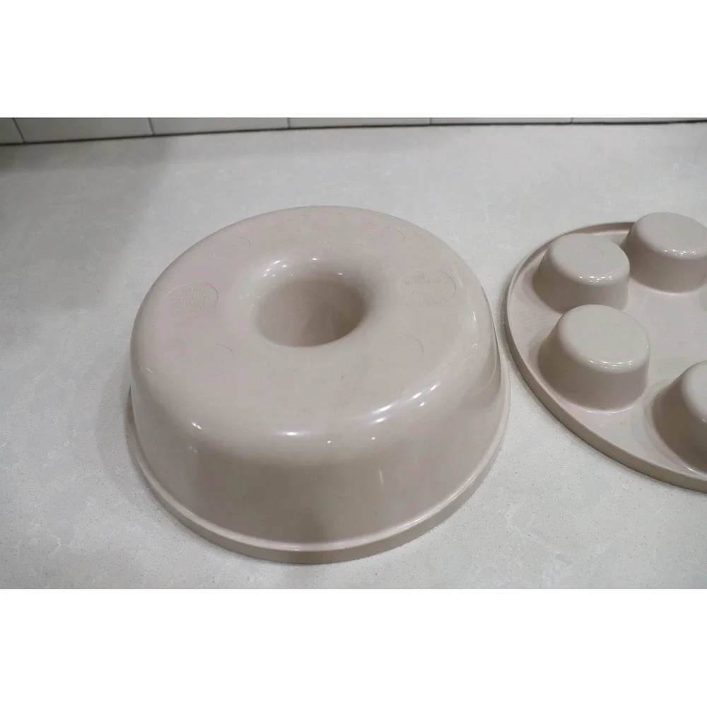 Anchor Hocking MicroWare Ring Cake Pan Muffin Egg Poacher Set Tan PM459-T1 USA